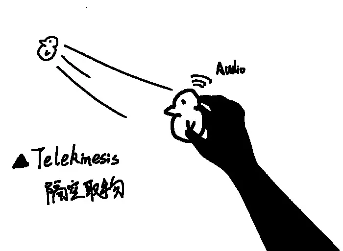 手绘草图：隔空把远处的小鸭子拉到手里。